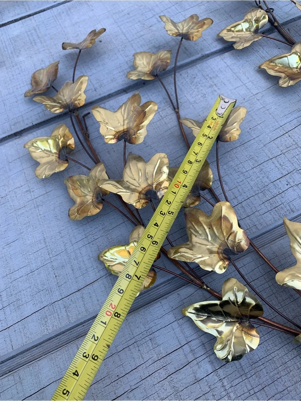 Vintage MCM Brass & Copper Tone Ivy Leaf Wall Art Set of 5 Metal Botanical Decor